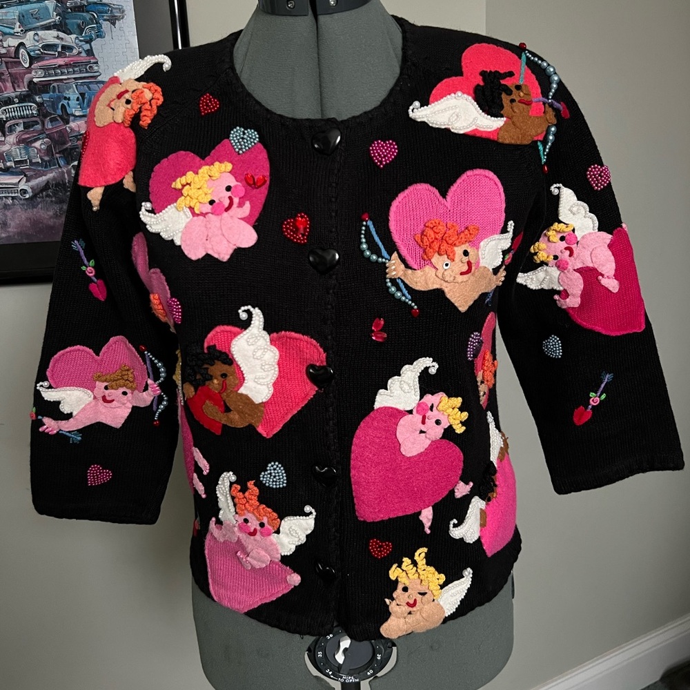 Michael Simon S valentines sweater cardigan angel wings cherub